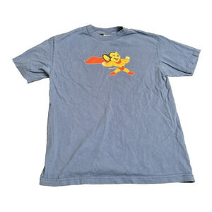 Vintage Mighty Mouse T-Shirt Mens M Blue Cartoon Graphic Terrytoons 90s Promo